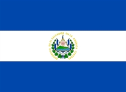 [ai] The flag of El Salvador featuring three horizontal stripes: blue at the top and bottom, and a white stripe in the center, which includes the national coat of arms.